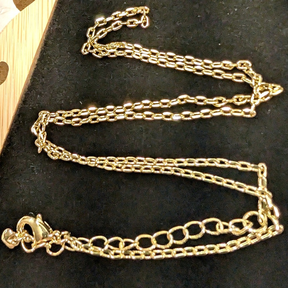 New 18K GP Gold PLated Cable Chain Necklace 18" Heart Charm Adjustable Extender